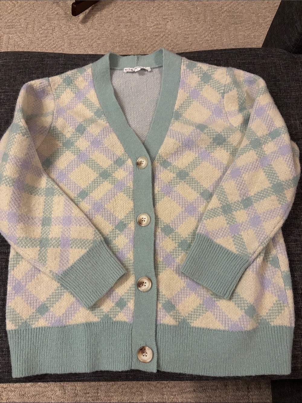 cleo Pastel Plaid Button Cardigan - Mint, Lavender & Cream